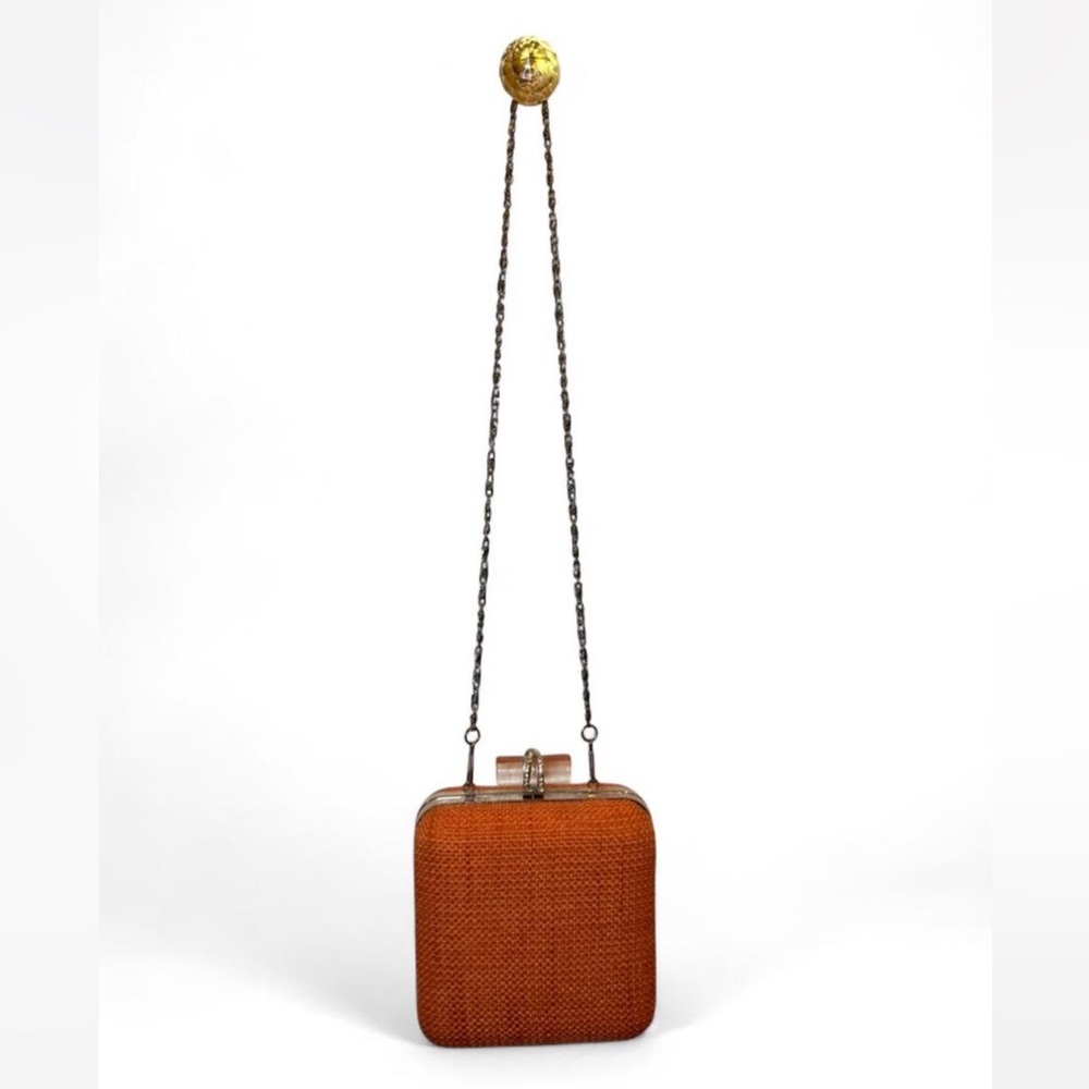 Orange Woven Clutch with Chain Strap